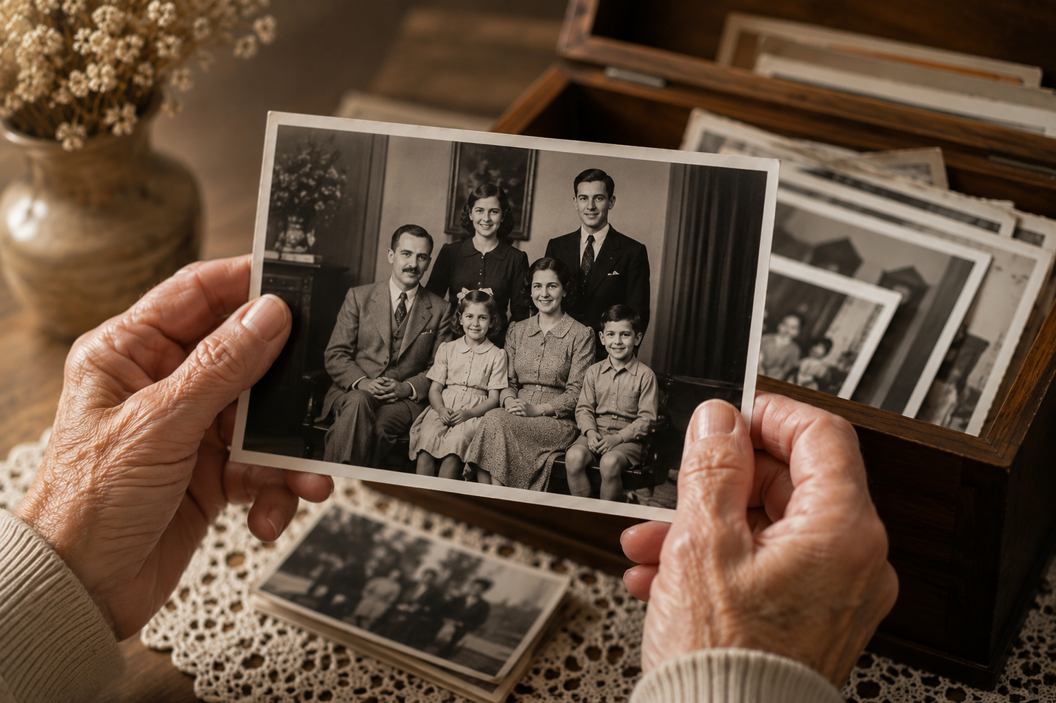 Fotografia antiga sendo segurada pelas mãos
